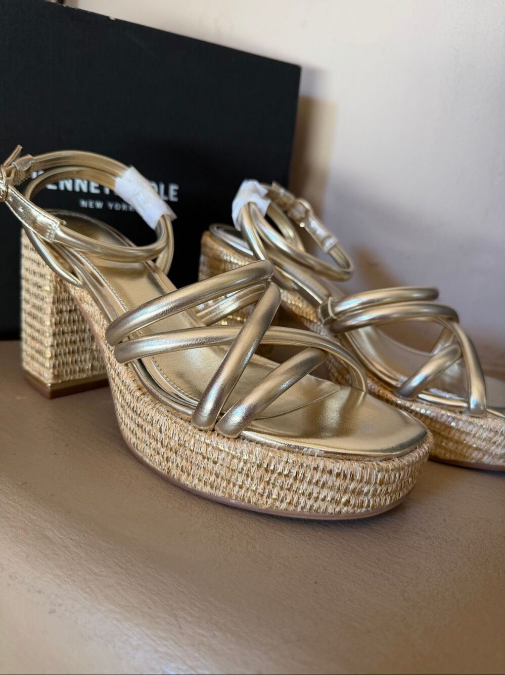 NWT in box Kenneth Cole gold, metallic platform heels